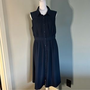 NWT Navy Blue Smocked-Front Button Down Collard Dress - Size Large